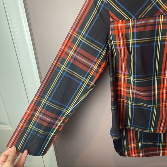J Crew Jewel Button Tartan Plaid Funnel Top K6797 - Sz 4P - Picture 7 of 12